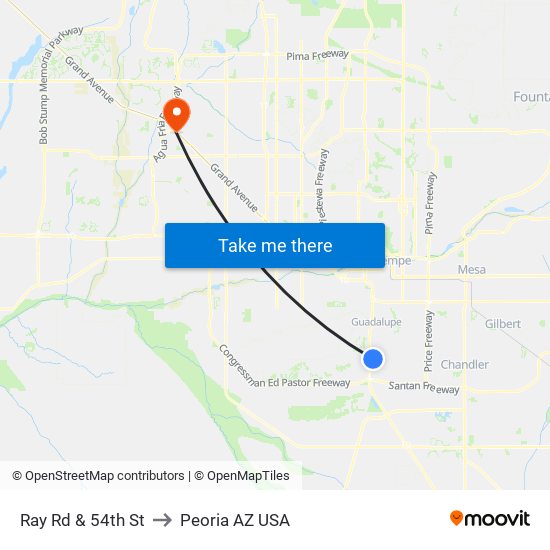 Ray Rd & 54th St to Peoria AZ USA map