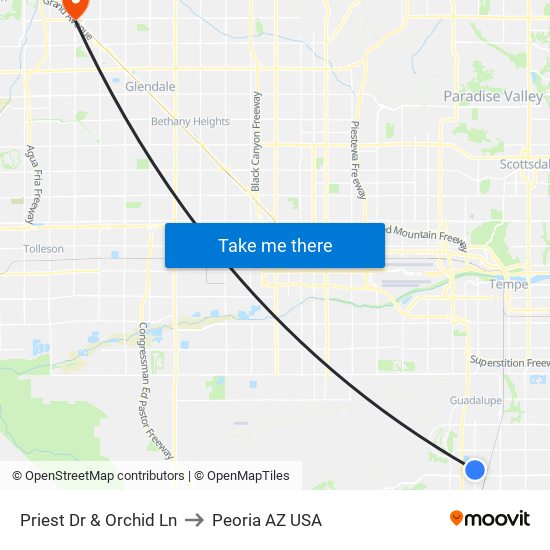 Priest Dr & Orchid Ln to Peoria AZ USA map