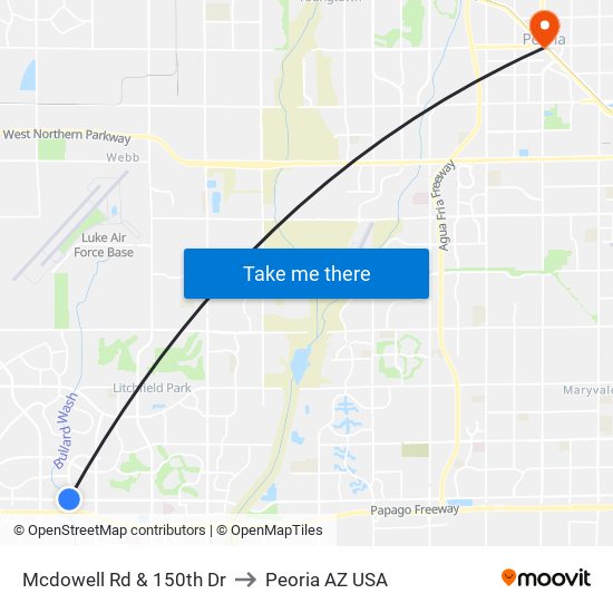 Mcdowell Rd & 150th Dr to Peoria AZ USA map