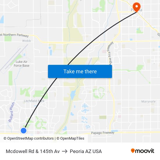 Mcdowell Rd & 145th Av to Peoria AZ USA map