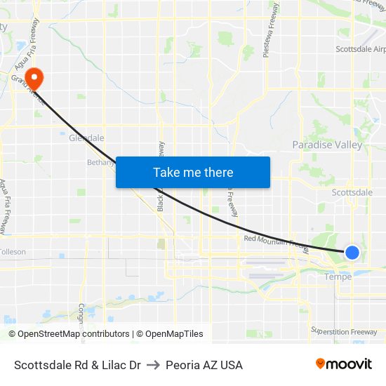 Scottsdale Rd & Lilac Dr to Peoria AZ USA map