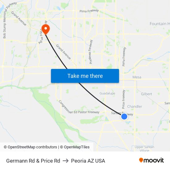 Germann Rd & Price Rd to Peoria AZ USA map