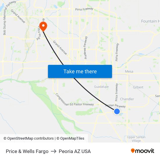 Price & Wells Fargo to Peoria AZ USA map