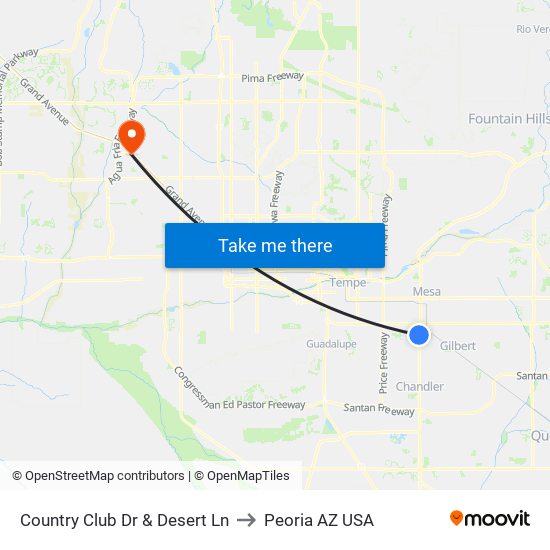 Country Club Dr & Desert Ln to Peoria AZ USA map
