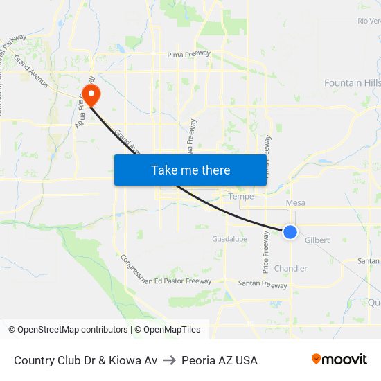 Country Club Dr & Kiowa Av to Peoria AZ USA map