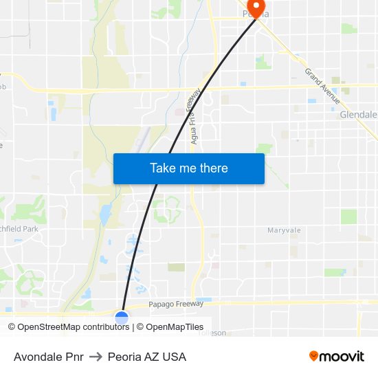 Avondale Pnr to Peoria AZ USA map