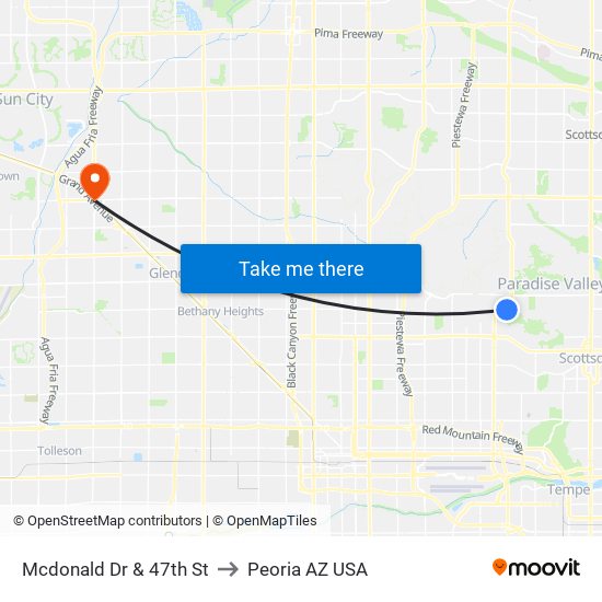 Mcdonald Dr & 47th St to Peoria AZ USA map