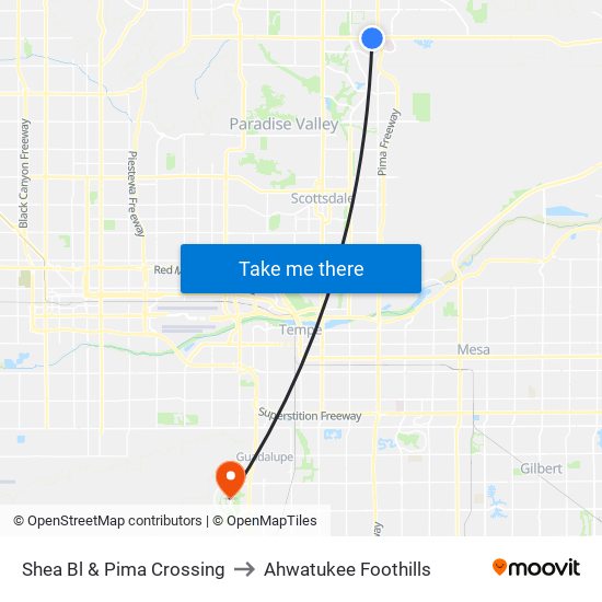 Shea Bl & Pima Crossing to Ahwatukee Foothills map