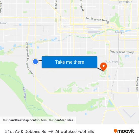 51st Av & Dobbins Rd to Ahwatukee Foothills map