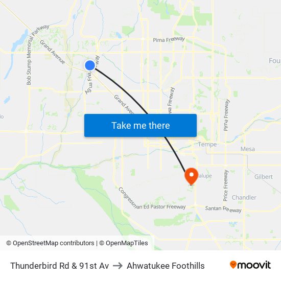 Thunderbird Rd & 91st Av to Ahwatukee Foothills map