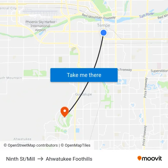 Ninth St/Mill to Ahwatukee Foothills map
