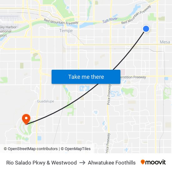 Rio Salado Pkwy & Westwood to Ahwatukee Foothills map