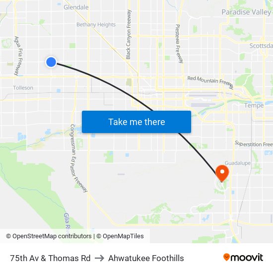 75th Av & Thomas Rd to Ahwatukee Foothills map