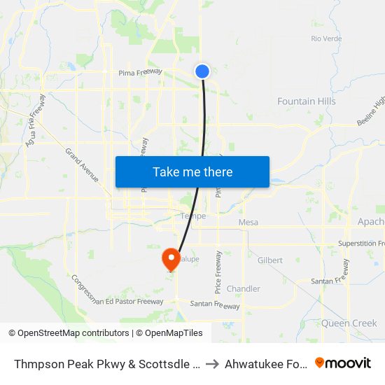 Thmpson Peak Pkwy & Scottsdle Healthcare to Ahwatukee Foothills map