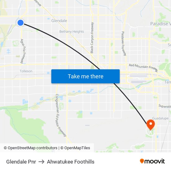 Glendale Pnr to Ahwatukee Foothills map