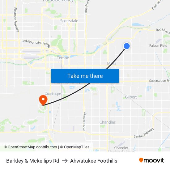 Barkley & Mckellips Rd to Ahwatukee Foothills map