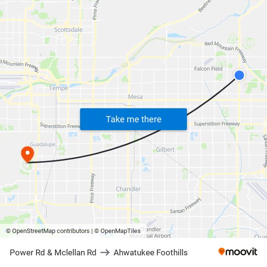 Power Rd & Mclellan Rd to Ahwatukee Foothills map