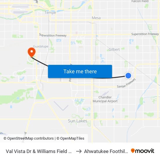 Val Vista Dr & Williams Field Rd to Ahwatukee Foothills map