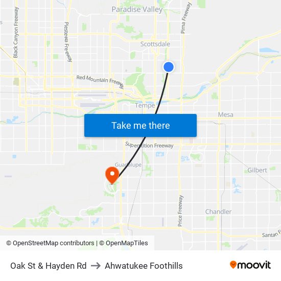 Oak St & Hayden Rd to Ahwatukee Foothills map