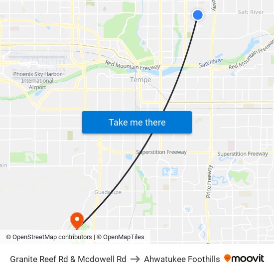 Granite Reef Rd & Mcdowell Rd to Ahwatukee Foothills map