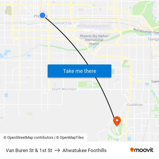 Van Buren St & 1st St to Ahwatukee Foothills map