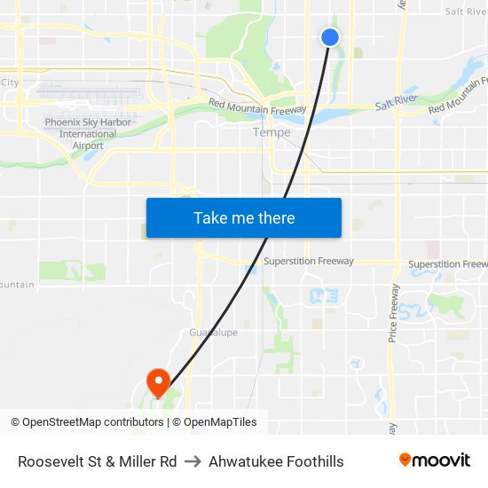 Roosevelt St & Miller Rd to Ahwatukee Foothills map