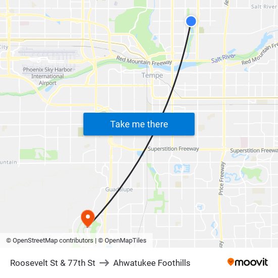 Roosevelt St & 77th St to Ahwatukee Foothills map