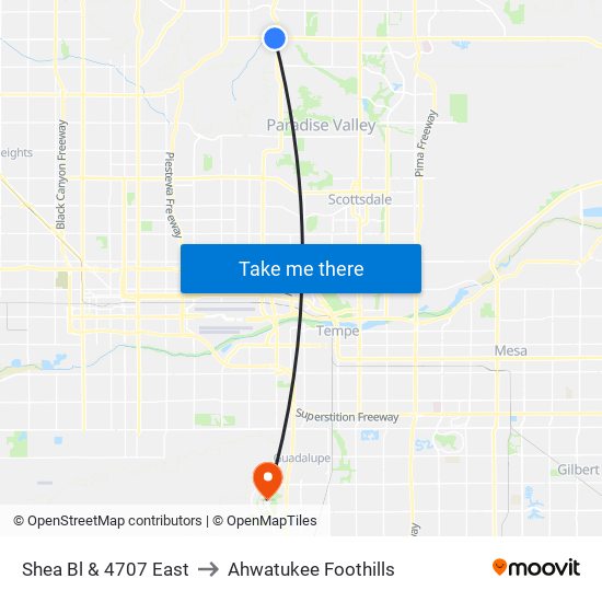 Shea Bl & 4707 East to Ahwatukee Foothills map