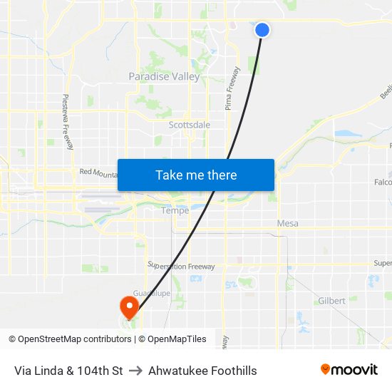 Via Linda & 104th St to Ahwatukee Foothills map