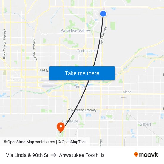 Via Linda & 90th St to Ahwatukee Foothills map