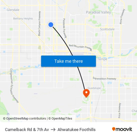 Camelback Rd & 7th Av to Ahwatukee Foothills map
