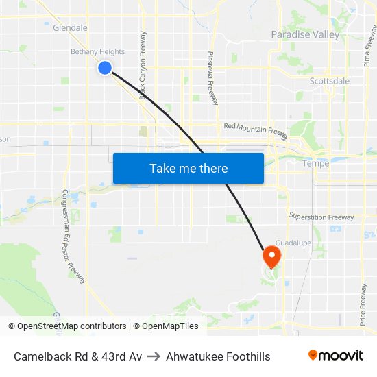 Camelback Rd & 43rd Av to Ahwatukee Foothills map