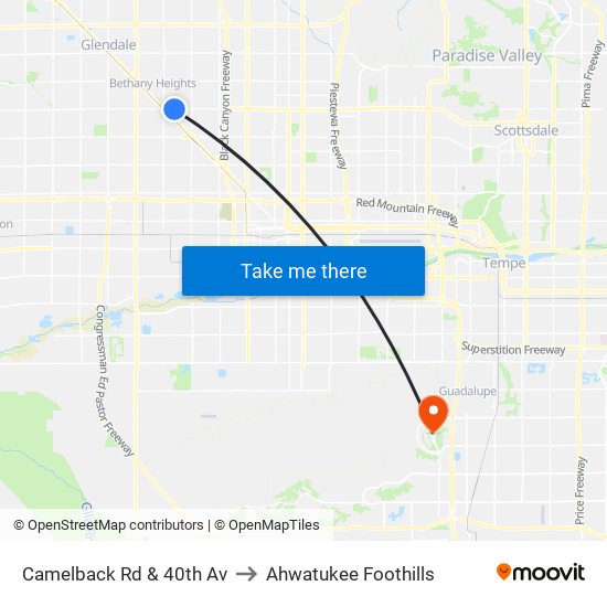 Camelback Rd & 40th Av to Ahwatukee Foothills map