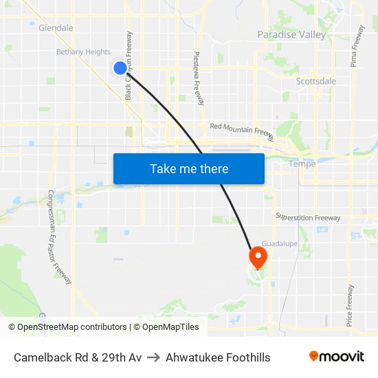 Camelback Rd & 29th Av to Ahwatukee Foothills map