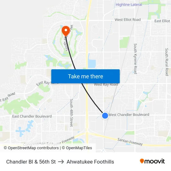 Chandler Bl & 56th St to Ahwatukee Foothills map
