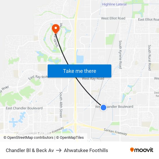 Chandler Bl & Beck Av to Ahwatukee Foothills map