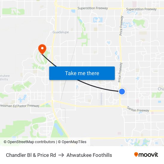 Chandler Bl & Price Rd to Ahwatukee Foothills map