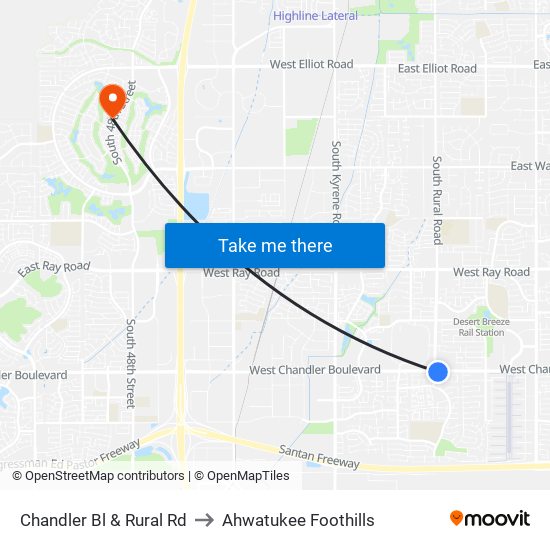Chandler Bl & Rural Rd to Ahwatukee Foothills map