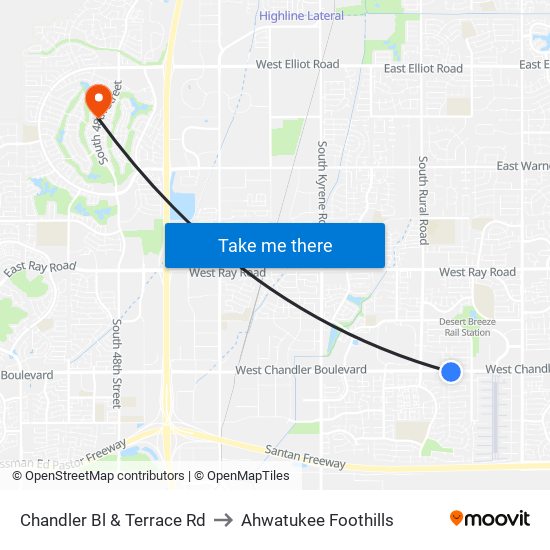 Chandler Bl & Terrace Rd to Ahwatukee Foothills map