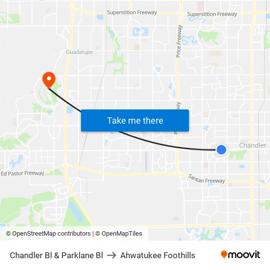 Chandler Bl & Parklane Bl to Ahwatukee Foothills map