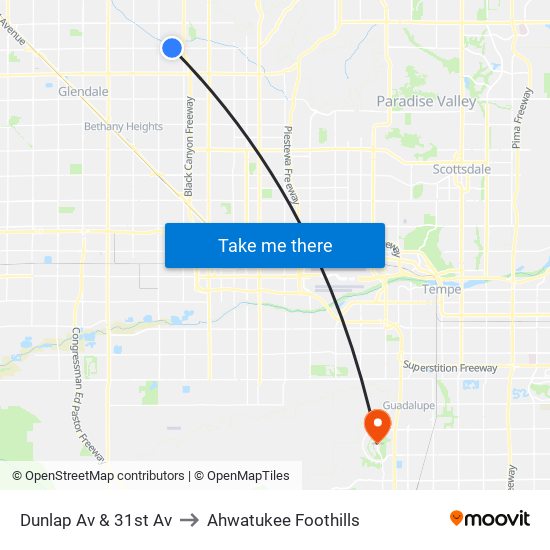 Dunlap Av & 31st Av to Ahwatukee Foothills map