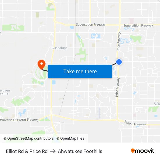 Elliot Rd & Price Rd to Ahwatukee Foothills map