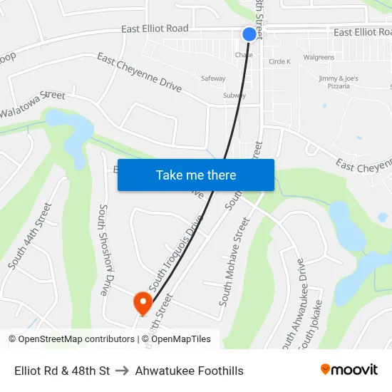 Elliot Rd & 48th St to Ahwatukee Foothills map