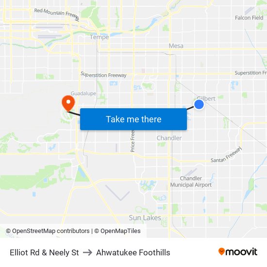 Elliot Rd & Neely St to Ahwatukee Foothills map