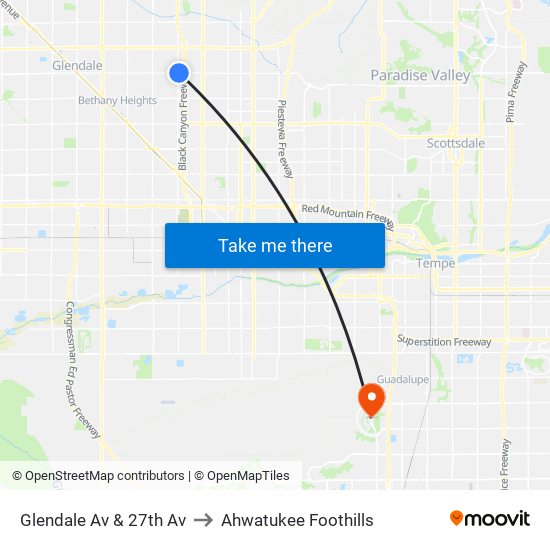 Glendale Av & 27th Av to Ahwatukee Foothills map