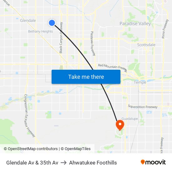 Glendale Av & 35th Av to Ahwatukee Foothills map