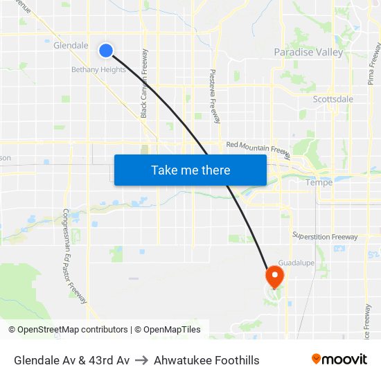 Glendale Av & 43rd Av to Ahwatukee Foothills map