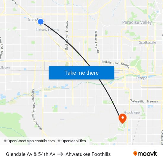 Glendale Av & 54th Av to Ahwatukee Foothills map