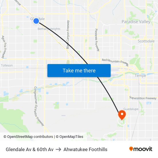 Glendale Av & 60th Av to Ahwatukee Foothills map