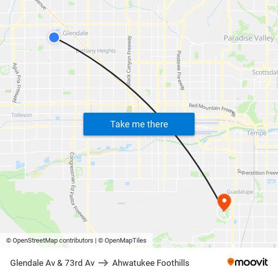 Glendale Av & 73rd Av to Ahwatukee Foothills map